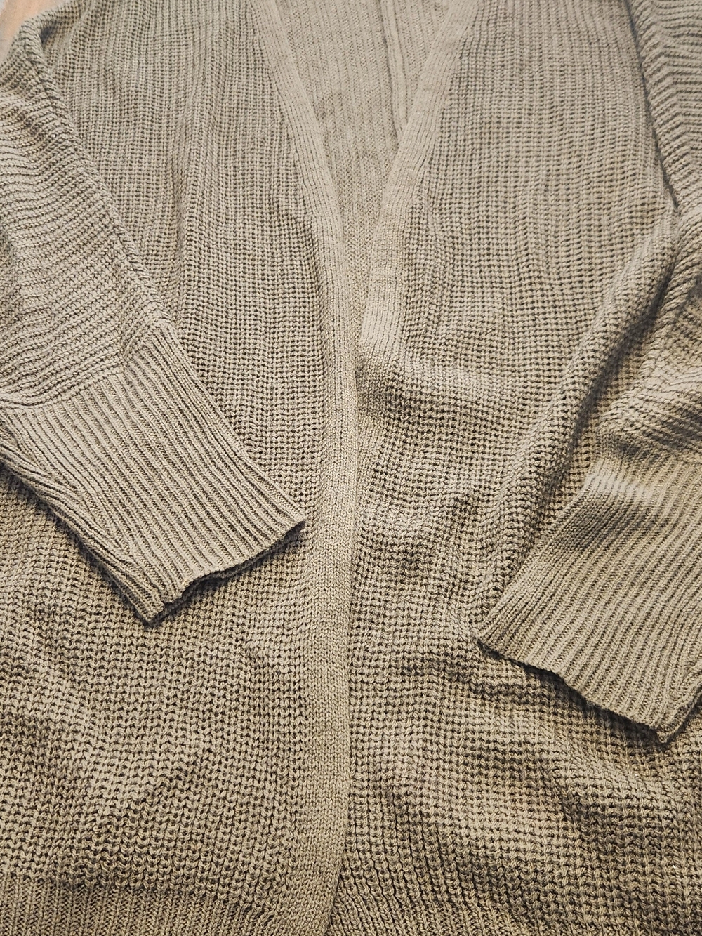 Long Open-Front Knit Cardigan - Green